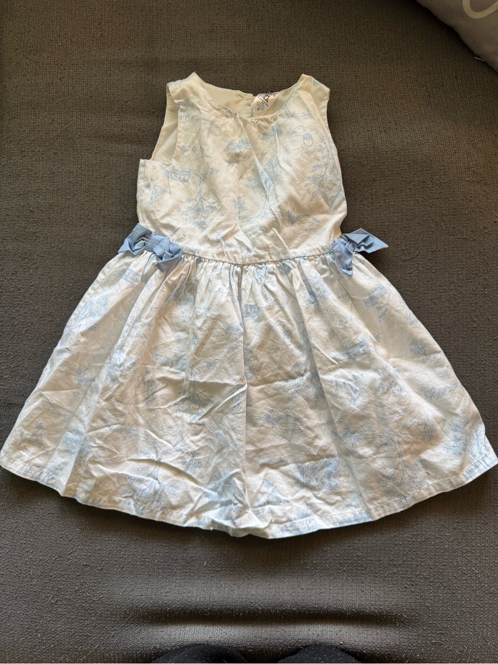 Carter's White and Light Blue Floral Sleeveless Dress with Side Bows